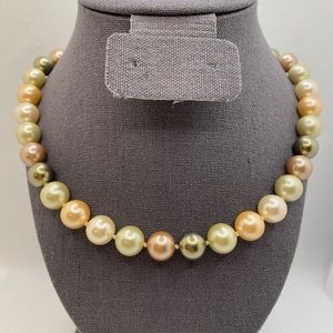 Necklace Faux Glass Large Pearls Knotted Vintage Mixed Colors 18”